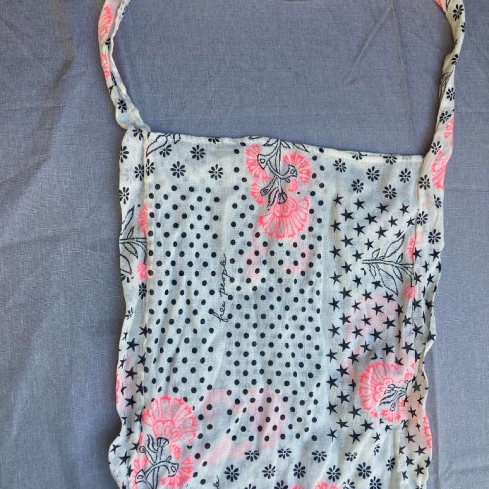Free People pink and black floral and polka dot tote bag